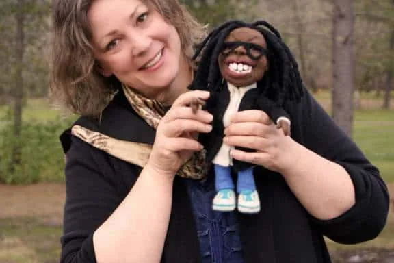 Kay Petal needle felting with a wool doll