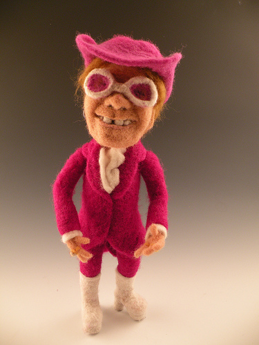 Elton John needle felted wool celebrity doll by needle felt artist Kay Petal