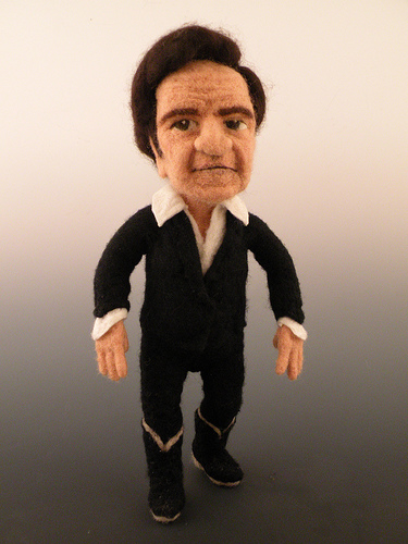 Johnny Cash needle felted wool doll by needle felt artist Kay Petal