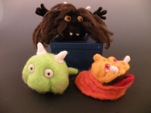 needle felting class - sculpting wool monsters