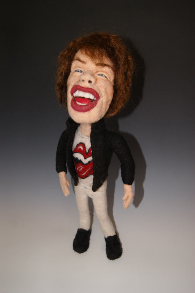 mick jagger figure wool art doll by Kay Petal - Felt Alive Wool Sculptures