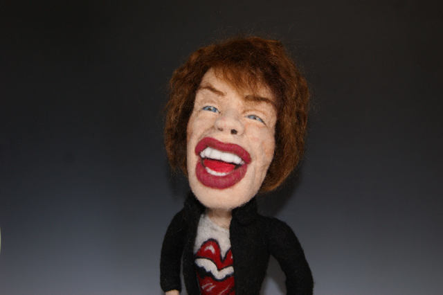 mick jagger wool figure art doll by Kay Petal - Felt Alive Wool Sculptures