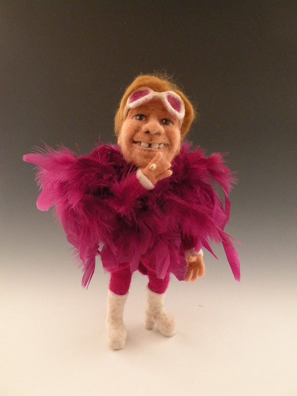 Li'l Elton's platform shoes and his rose colored glasses are even needle felted wool.