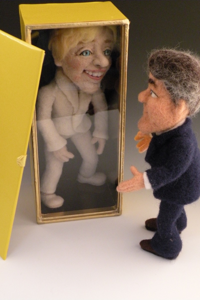 needle felted ellen and jay leno dolls by felt alive
