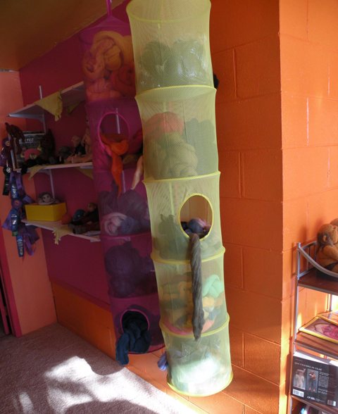 hanging closet organizer makes a great wool dispenser