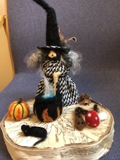 needle felted wool witch scene